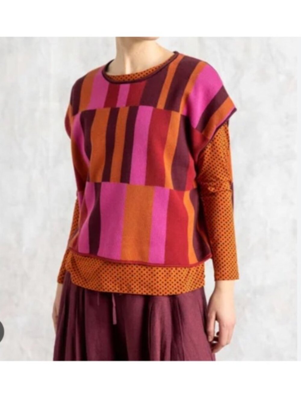 Gudrun Sjoden Top Women’s Size Medium Rut Top in Indigo Pink Red Crop Knit